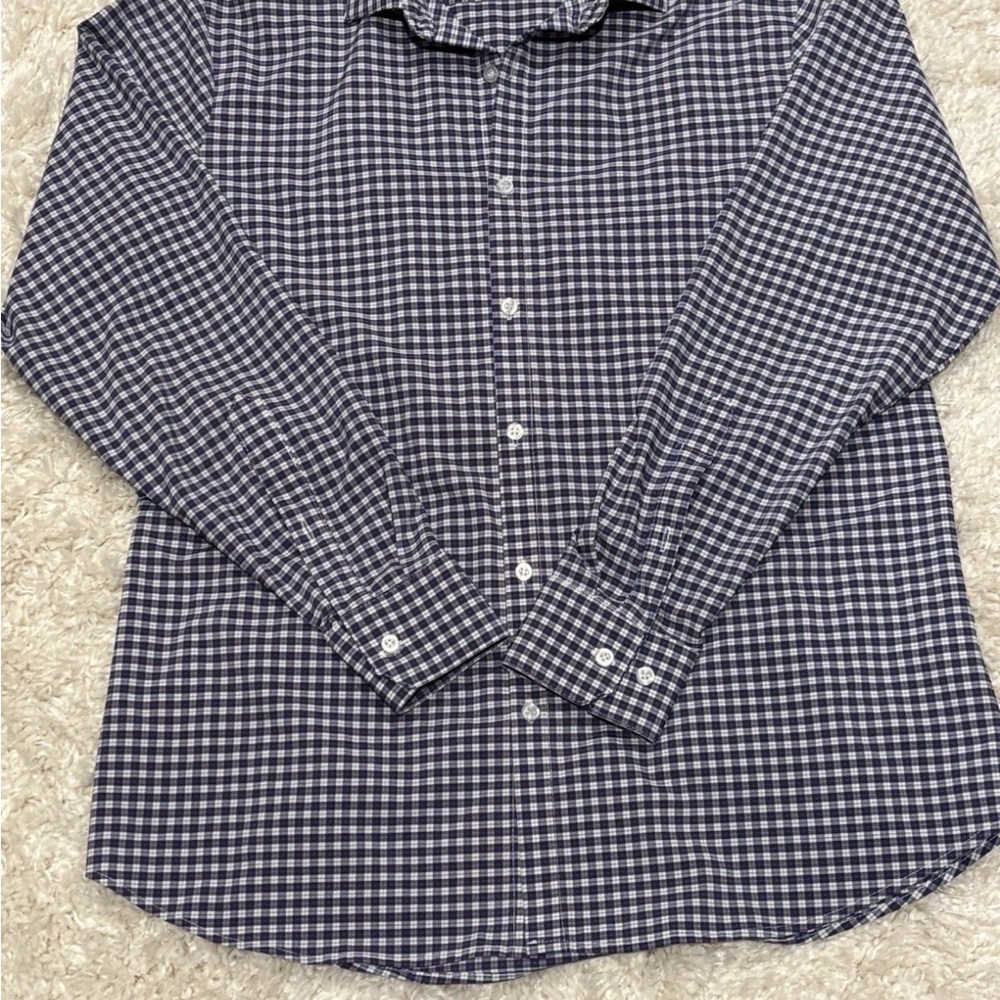 Mizzen+Main Leeward trim fit blue and white gingham check performance dress sht